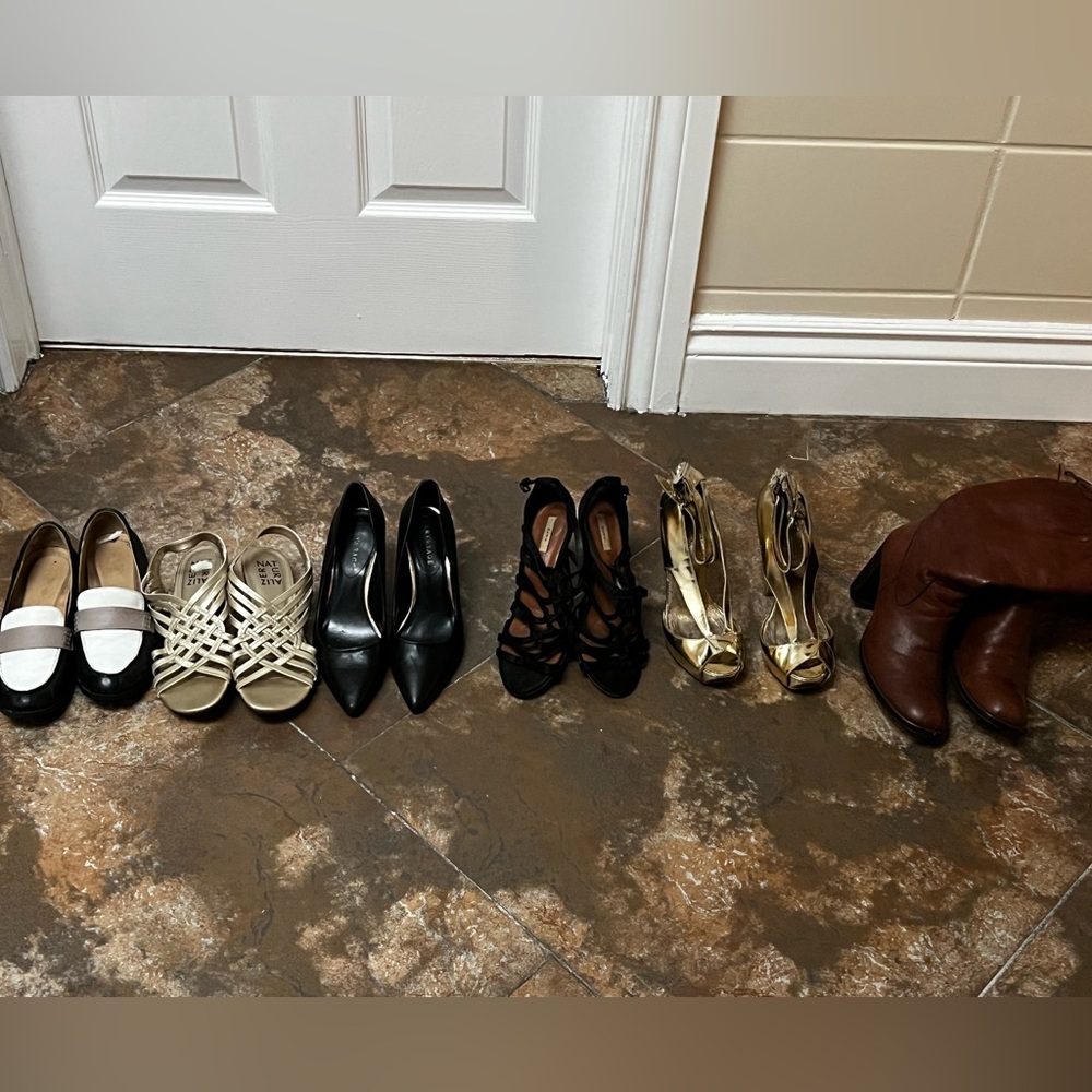 leather boots, sandals, heels